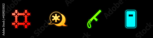 Set Prison window, Hexagram sheriff, Police rubber baton and assault shield icon. Vector