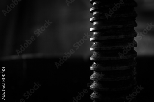 Close up silhouette of helical screw of a winepress