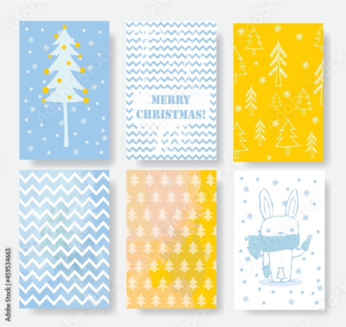 Collection of Christmas cards templates with cats, Santa Claus, bear, cats and greeting text Merry christmas