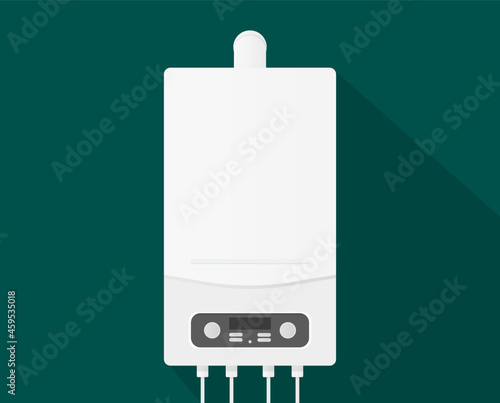 Boiler on a green background. Home heating concept. Vector template.