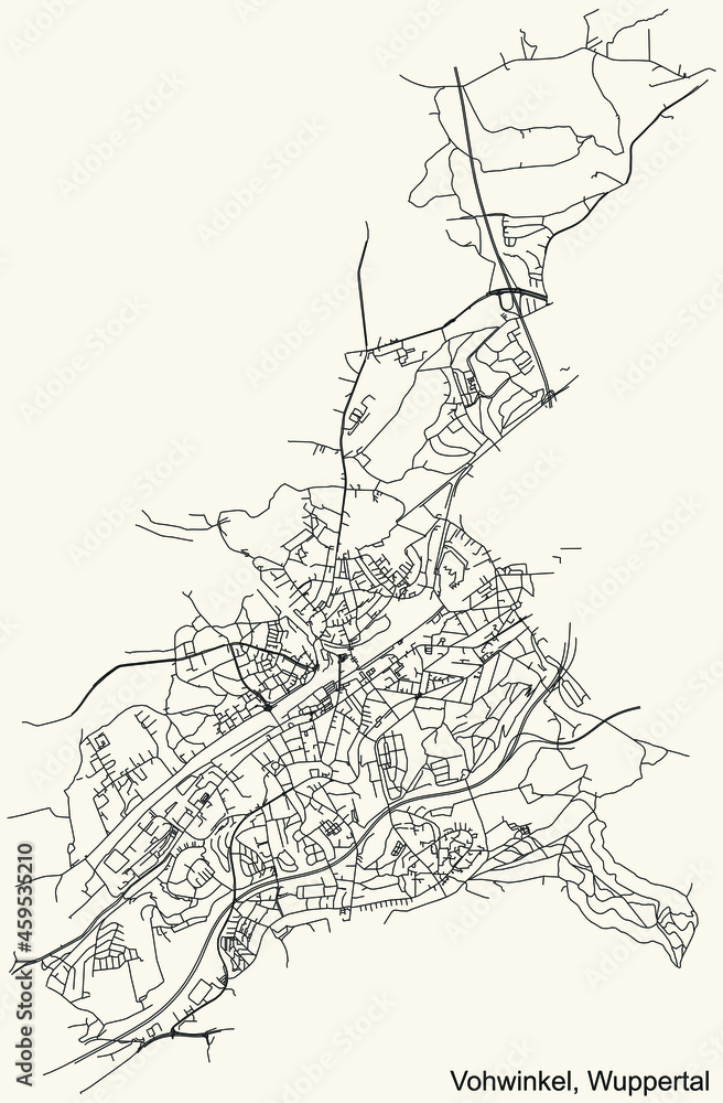 Detailed navigation urban street roads map on vintage beige background of the quarter Vohwinkel district of the German regional capital city of Wuppertal, Germany