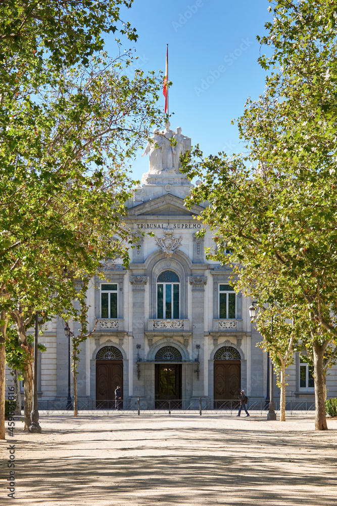 Building of the Supreme court, highest instance of the Spanish justice, behind the boulevard of the Plaza de Paris in Madrid
