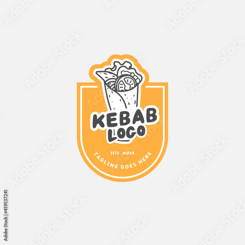Kebab and shawarma logo design vector template. Vector label Turkish and Arabian fast food.