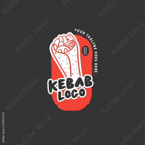 Kebab and shawarma logo design vector template. Vector label Turkish and Arabian fast food.
