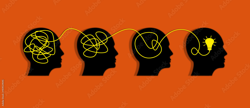 Brainstorming and Mental Problem Solving Concept. Brain with Messy Line ...