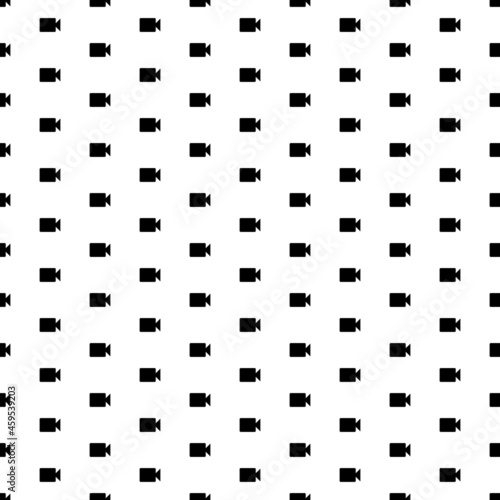 Square seamless background pattern from geometric shapes. The pattern is evenly filled with big black video camera symbols. Vector illustration on white background