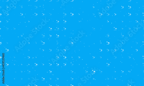 Seamless background pattern of evenly spaced white beach symbols of different sizes and opacity. Vector illustration on light blue background with stars