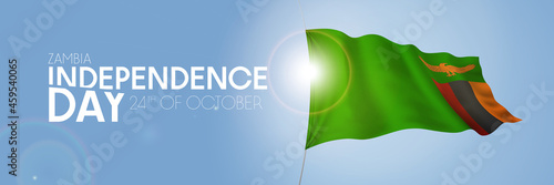 Zambia happy independence day greeting card, banner with template text vector illustration