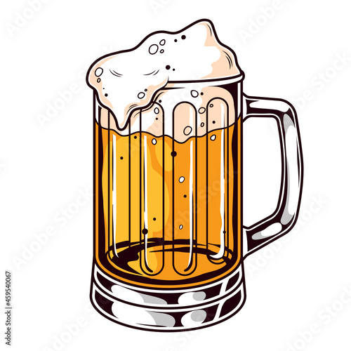 Glass mug of foamy beer. Vector illustration isolated on white background