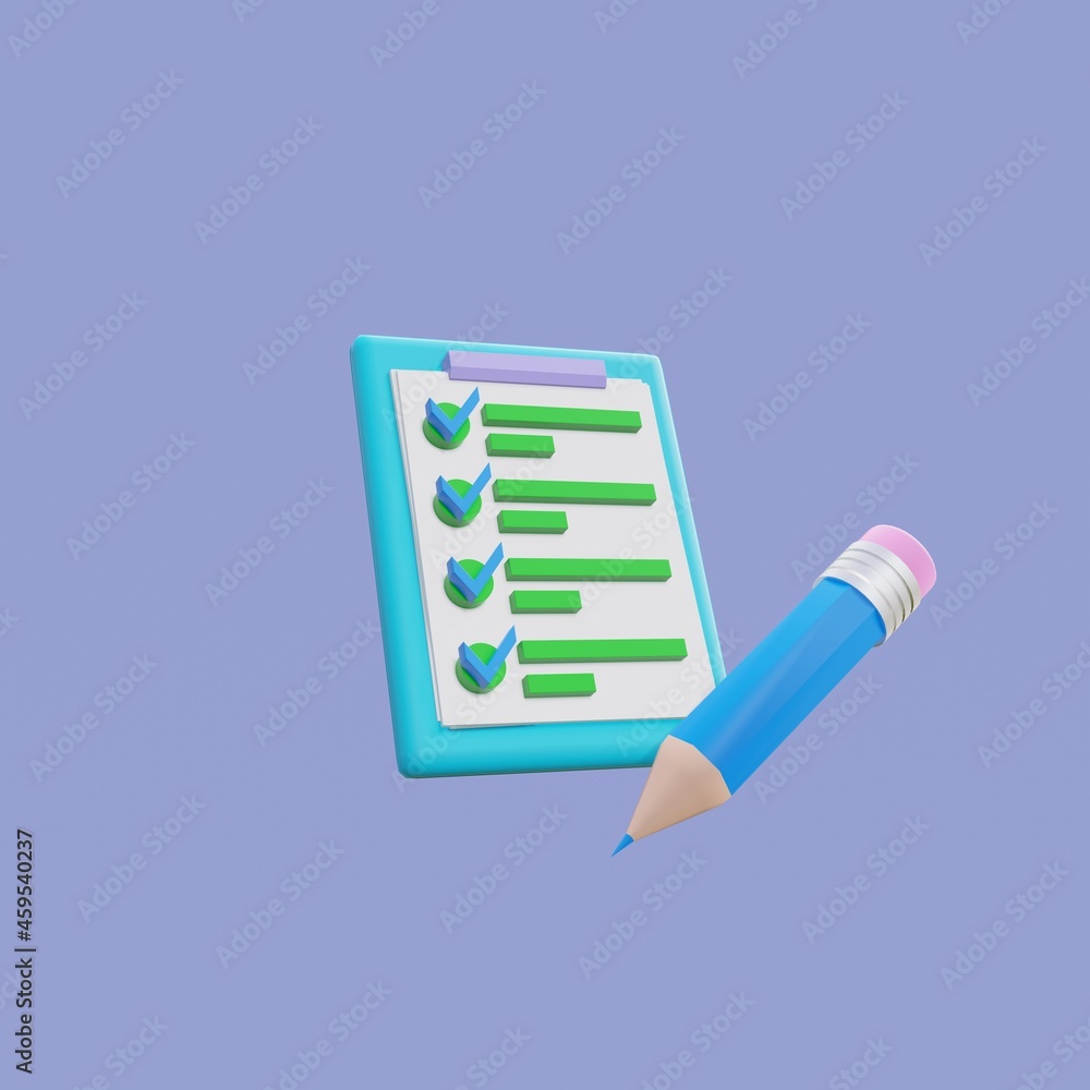 Pencil and clipboard with a blank white sheet isolated. Minimal design. Erase error, note taking concept. 3d rendering Pencil and clipboard with a blank white sheet isolated. Minimal design. Erase error, note taking concept. 3d rendering