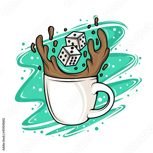 coffee cup with dice illustration

