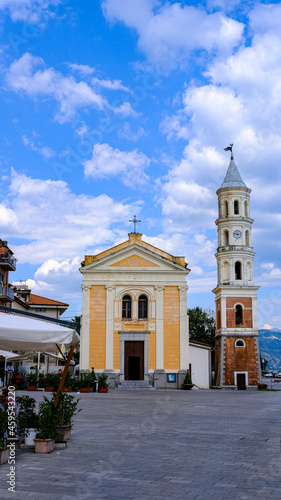 Cilento coast, Scario. Campania, Italy. Main church with bell tower. photo