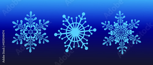 set of vector snowflakes blue background, marry christmas.