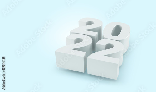 New year numbers 2022 with copy space, 3d rendering