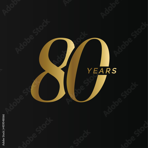 Anniversary company logo, 80 years, eighty gold number, wedding anniversary, memorial date symbol set, golden year collection. Birthday symbol, age jubilee, congratulations badge, greeting emblem