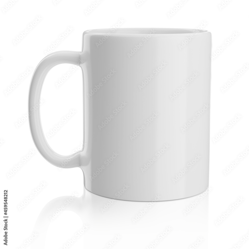 Blank white mug mock-up isolated on white. 3D rendering. Blank white mug mock-up isolated on white. 3D rendering.