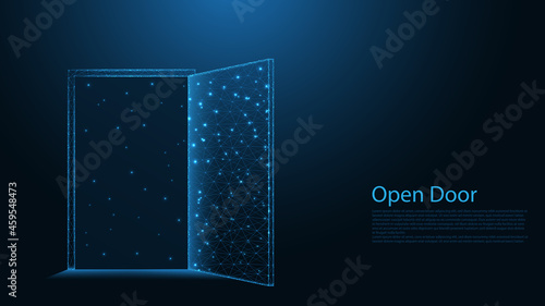 Open door line connection. Low poly wireframe design. Abstract geometric background. vector illustration.