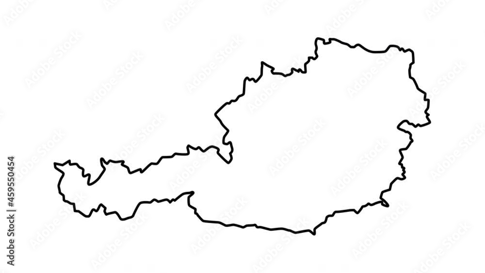 The Austria country territory map self drawing animation. Red and white flag colours. 2d element. The Austria country territory map self drawing animation. Red and white flag colours. 2d element.