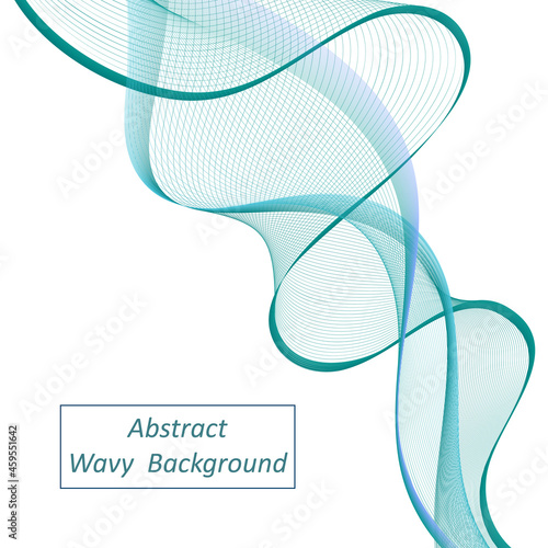 Abstract modern wave background with flying air wind swirl wave isolated. Teal and blue color flow  transparent veil effect. Modern trendy design for banner. Vector illustration.