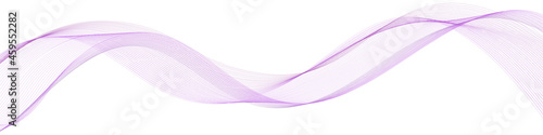 Purple wave swirl swoosh. Dynemic color flow movement, air wind waves with transparent veil texture. Trendy design; curve lines isolated on white background. Vector illustration