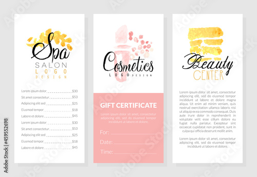 Beauty and Cosmetic Salon for Skin and Body Care Watercolor Vector Template