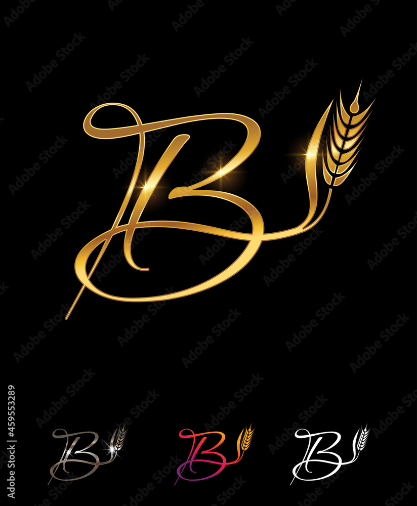 Golden Wheat and Grain Monogram Initial Letter B Golden Wheat and Grain Monogram Initial Letter B