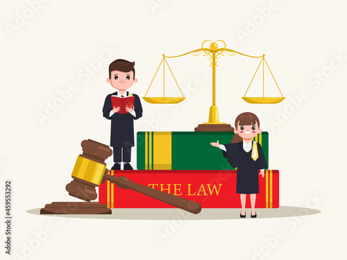 Thai lawyer Legal professions character with law books. Flat cartoon barrister vector design.