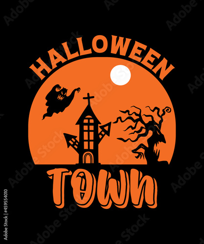 Halloween town t shirt design for halloween day ,halloween background with pumpkin photo