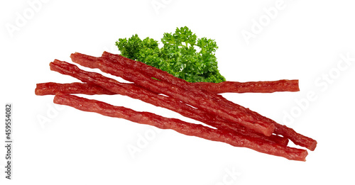 Dried Sausages isolated on white background with cut out have clipping path