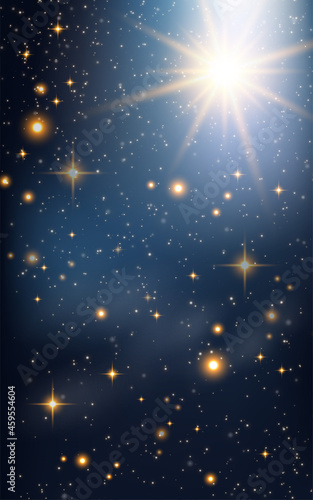 A bright christmas Star above the Clouds. The star shines over the manger of christmas of Jesus Christ. Eps10