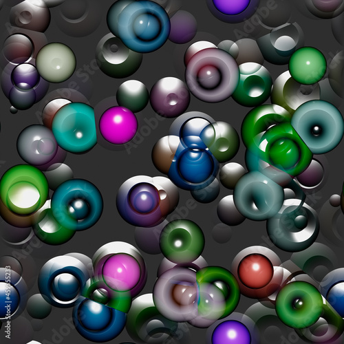 3d rendering. Seamless background with three-dimensional spherical objects. Abstract mosaic made of colored spheres
