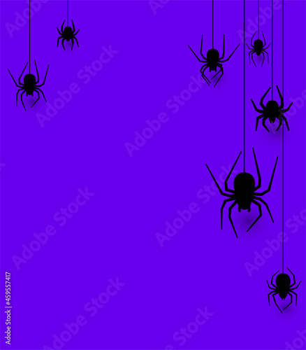 Hanging spiders halloween purple background.. © Vjom