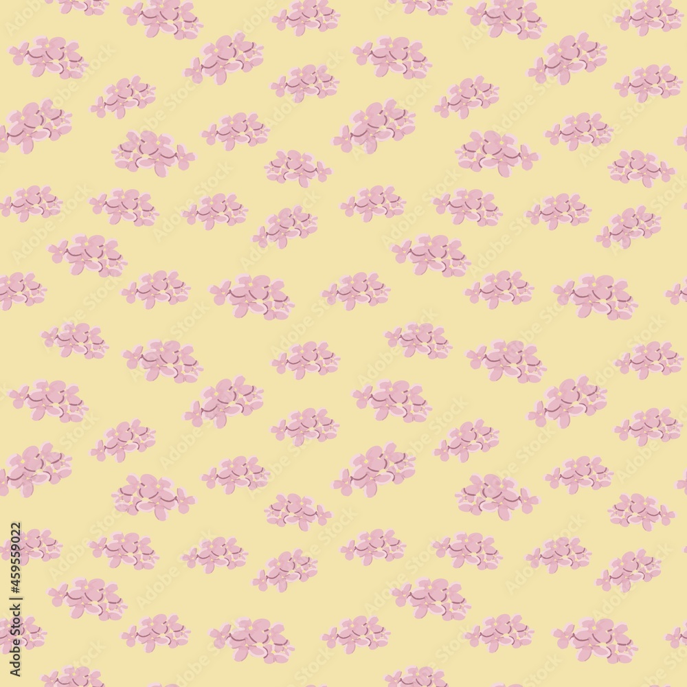 delicate pattern with pink flowers on a yellow background.