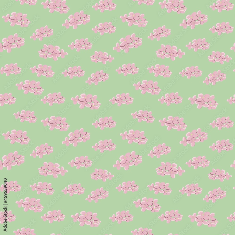 small pink flowers in a pattern on a green background. small pink flowers in a pattern on a green background.