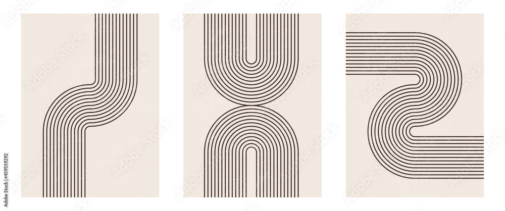 Mid century modern minimalist art print with organic geometric shape. - obrazy, fototapety, plakaty 