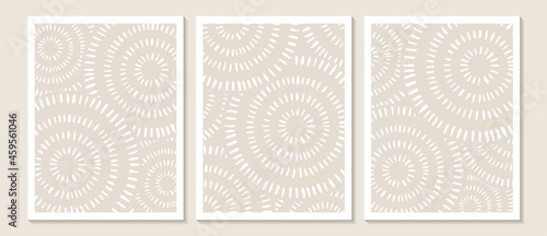 Trendy contemporary Abstract wall art, Set of 3 boho art prints, Minimal black shapes on beige