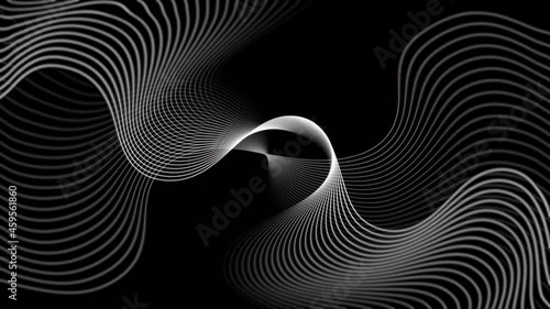 Curved wave with a beautiful soft natural blur pattern on a black background. Abstract background for a business presentation. Concept of futuristic loop motion