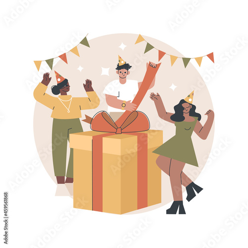 Gift-opening party abstract concept vector illustration. Day-after party, gift-opeing together, family celebration tradition, getting present, guest invitation, brunch event abstract metaphor.
