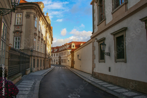 A winding street in the old historical part of Prague. Czech Republic