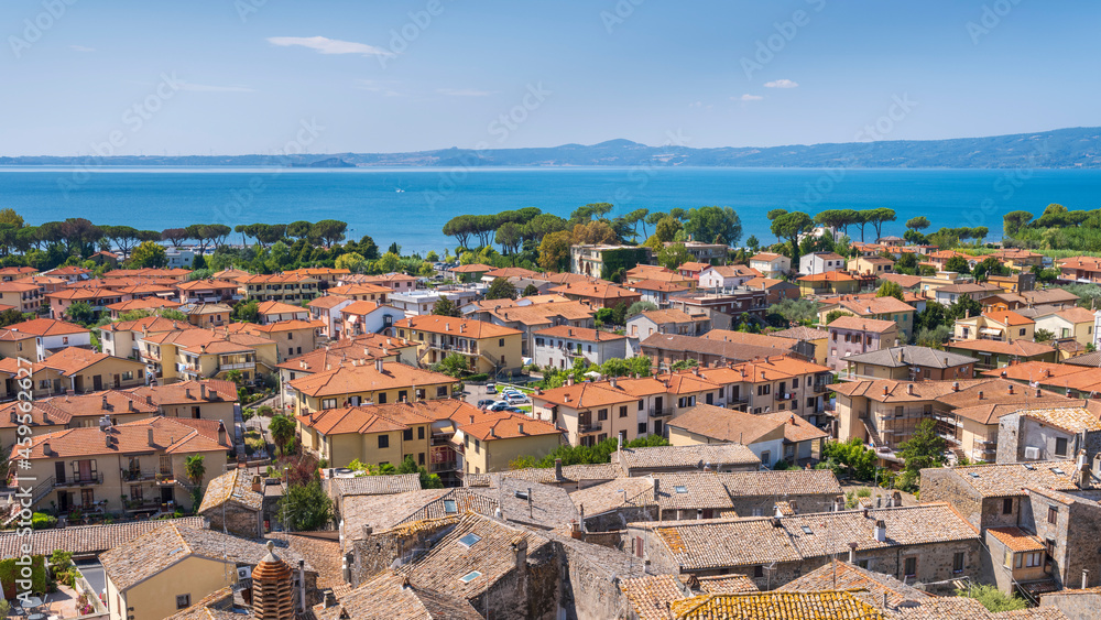 top lake view with roofs and horizont in italian city Bolsena 