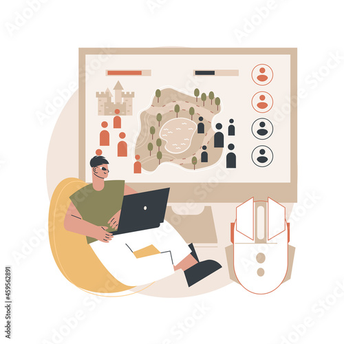 Strategy online games abstract concept vector illustration. Pc games, real-time multiplayer warfare, mobile strategy game, mouse MMOG, browser RPG, massive online multiplayer abstract metaphor.