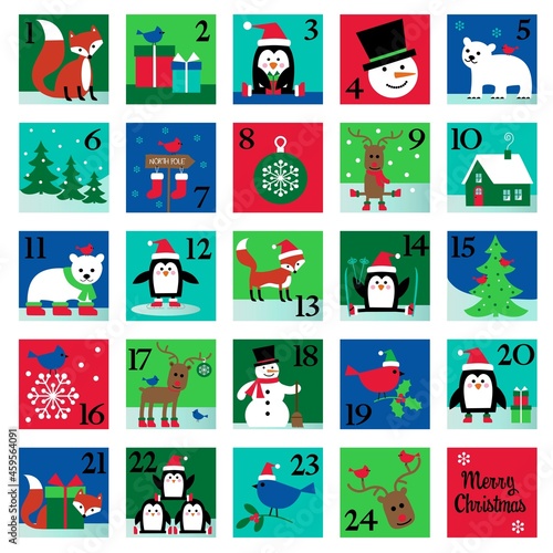 Christmas Advent Calendar with Penguin  Fox  Polar Bears