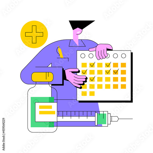 Immunization schedule abstract concept vector illustration. Prevention care schedule, infectious diseases prevention, children vaccination plan, adult immunization calendar abstract metaphor.
