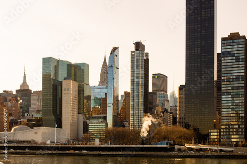 Manhattan cityscape from Roosevelt island and east river.