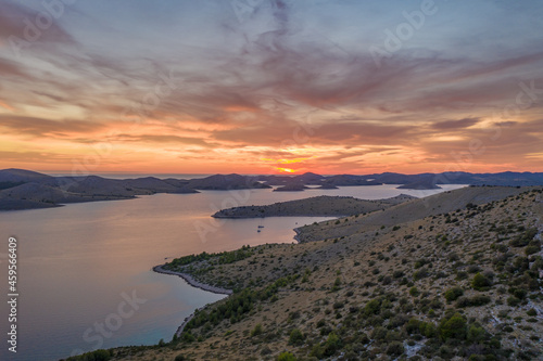 Croatia - Zut Island landscape from drone view at sunset