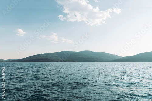 Lake with hills in the background 