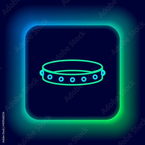 Glowing neon line Leather fetish collar with metal spikes on surface icon isolated on black background. Fetish accessory. Sex toy for men and woman. Colorful outline concept. Vector