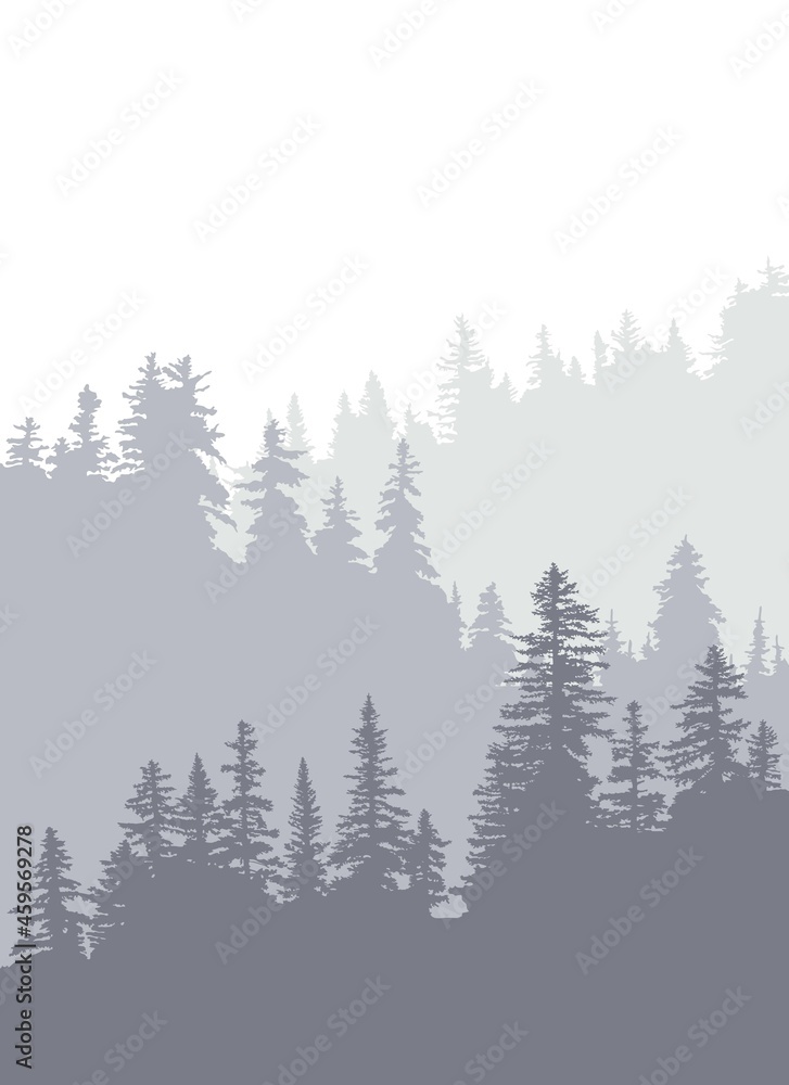 Background with deep foggy forest