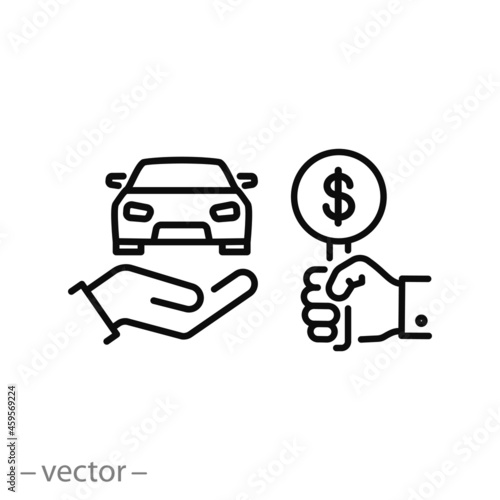 selling car, automobile auction icon, auto legal property, real offer with competition bid - editable stroke vector illustration
