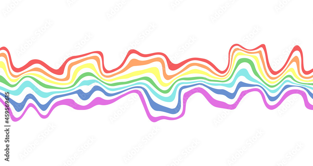 Abstract element with wavy, curved lines. Vector illustration of stripes with optical illusion. Rainbow colors.